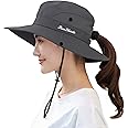 Muryobao Women's Ponytail Sun Hat UV Protection Foldable Mesh Wide Brim Beach Fishing Hat