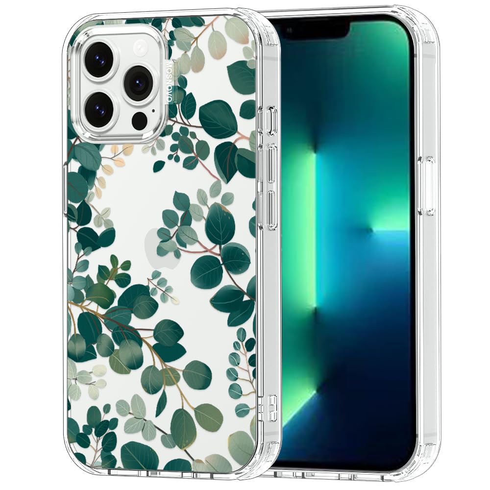 MOSNOVO Case for iPhone 13 Pro Max, [Buffertech 6.6ft Military-Grade Drop Protection] [Anti Peel Off Tech] Clear TPU Bumper Phone Case Cover Design - Eucalyptus — image 1