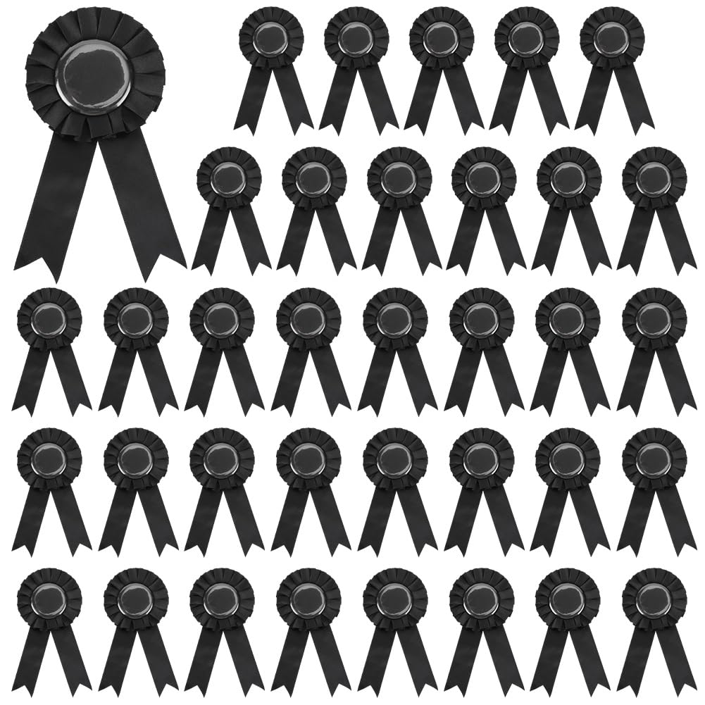 BEUNITONE 36Pcs Blank Award Prize Ribbons 1st Place Black Ribbon Medals, Winner Victory Recognition Participation Rosette Ribbon Medals for Competition Sport Event, School, Contest, DIY Accessory