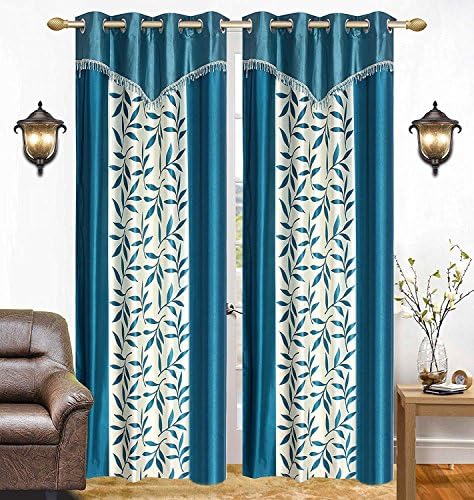 Brand Roots Eyelet Modern Polyester Door Curtains 7 feet, Pack of 2, Aqua (Aqua, Door 7 Feet)