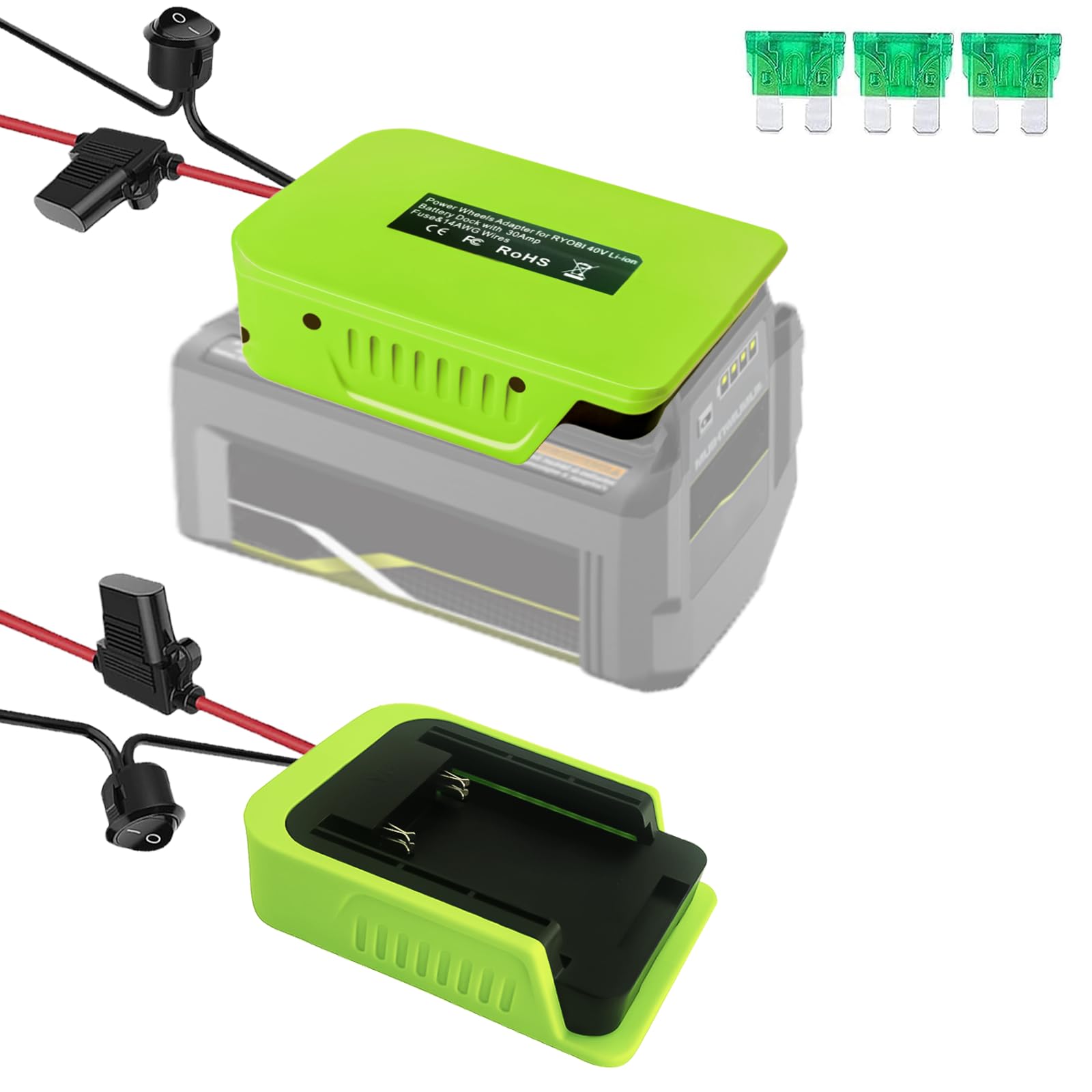 Photo 1 of MAKBOS for Ryobi 40V Battery Adapter,for Power Wheels Adapter,40V Battery Conversion Kit with Switch,30Amp Fuses 14AWG Wire,for Ryobi 40V Battery Power Station,for DIY Toy Batteries