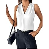 SweatyRocks Women's V Neck Casual Cami Solid Sleeveless Camisole Elegant Blouses Summer Basic Tank Shirt
