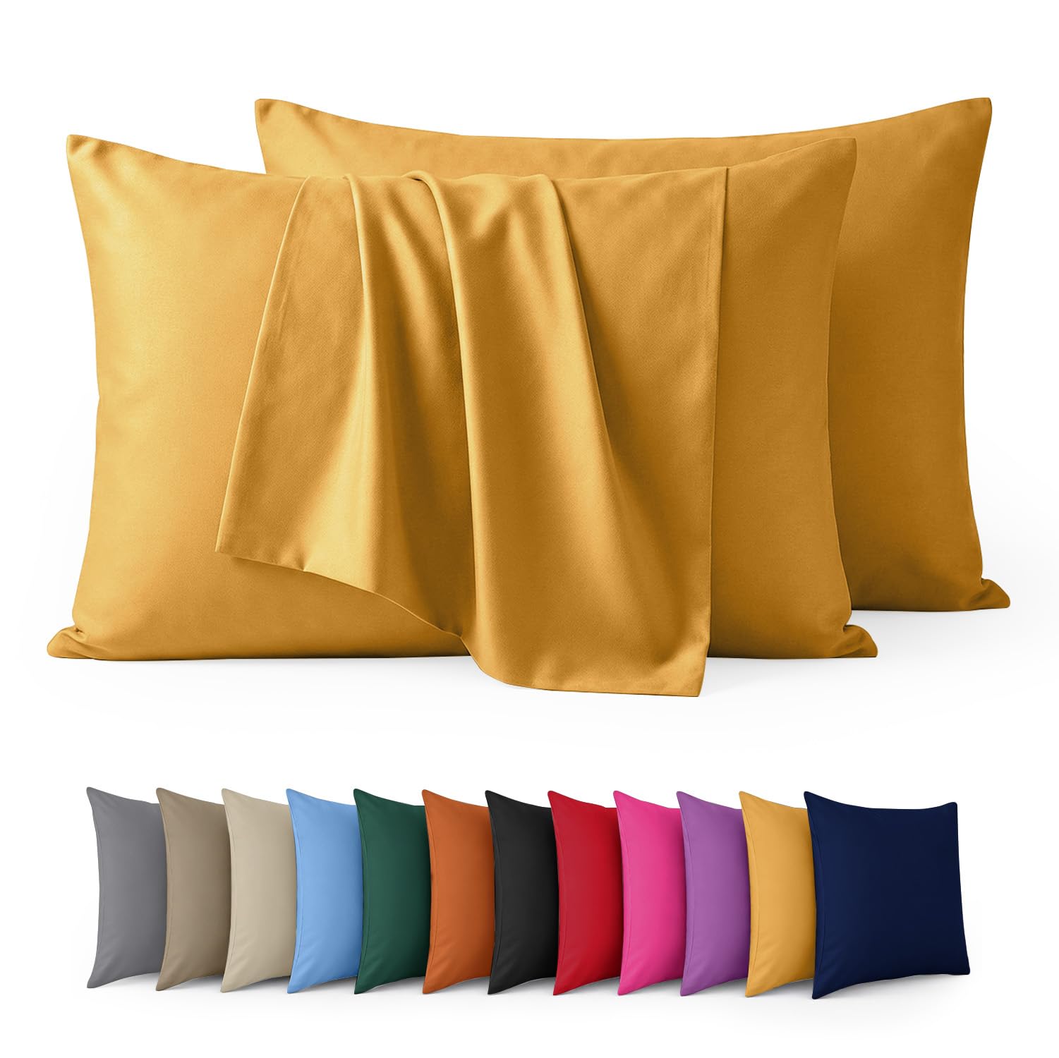Aspire Homeware Pillow Cases 2 Pack – 100% Brushed Microfiber Ochre Pillowcases Super Soft Envelope Closure Pillow Cover (50x75cm)