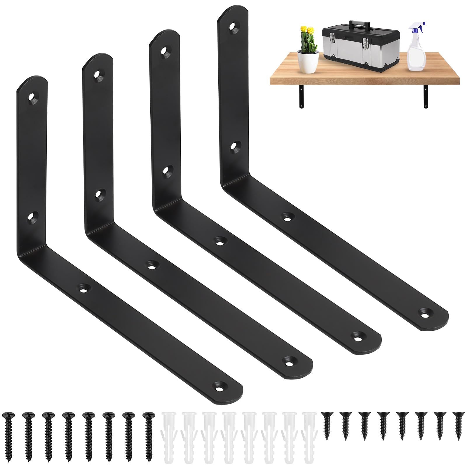 4 Pcs Black Shelf Brackets , Wall Mounted，90 Degree L Shelf Support Bracket, Heavy Duty Wall Brackets for Shelves, Floating Shelve Bracket,7.87 x 5.51 x 0.94 in