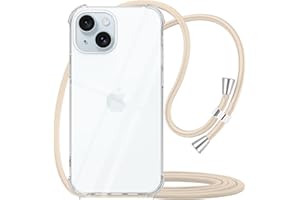 YESPURE Case for iPhone 15 Cute Crossbody for Women Girls Crystal Clear Soft TPU Shockproof Anti-Yellowing Anti-Scratch Protective Cover with Adjustable Lanyard Strap for iPhone 15 - Beige