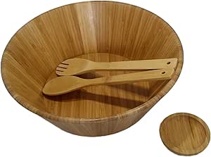 Large salad bowl. Mixing bowls. 13" Bamboo bowl with serving spoons and dressing tray. Serving bowls. Prep bowls. Fruit bowl. Mixing bowl set. Wooden basket. Salad bowl set.