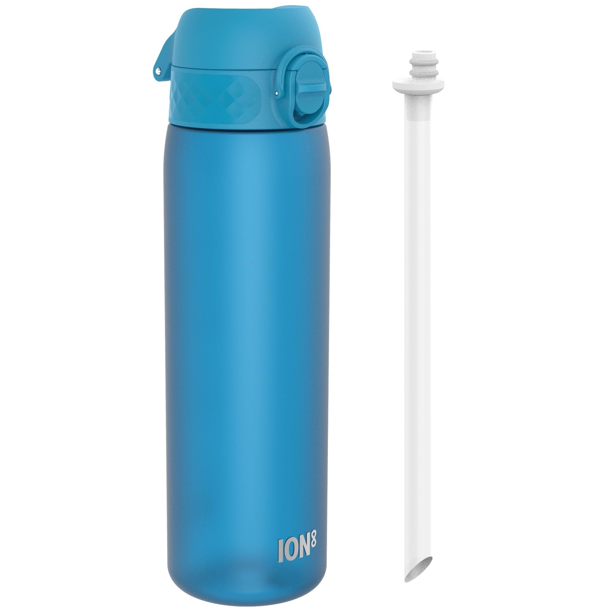 Ion8 500ml Water Bottle, Leak Proof & BPA-Free Drinking Bottle with Straw, Triple Lock Lid to Prevent Spills & Integrated Handle, Carbon Neutral, 500ml/18oz, Recyclon, Blue with Straw
