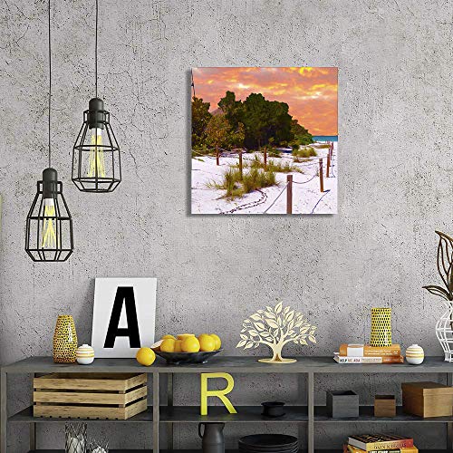 Burning Clouds Beach Wall Art Evening Glow Sea Shore Painting Volcano Like Flaming Cloud Canvas Prints Artwork Crimson Clouds at Sunset Water Picture 12 x 12 Inch