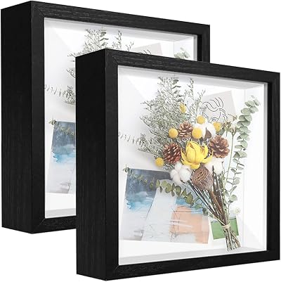 sunmeg 2Pcs 3D Shadow Box 8x8 Wood Photo Frame Deep Display Box