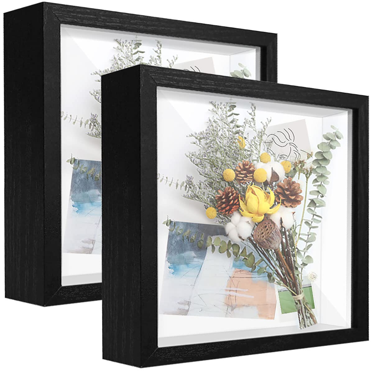 SUNMEG 2Pcs 3D Shadow Box 8x8 Picture Frame Wooden Deep Box Square Photo Frames Desktop or Wall Hanging for Medal, Flower & Crafts Display — image 1