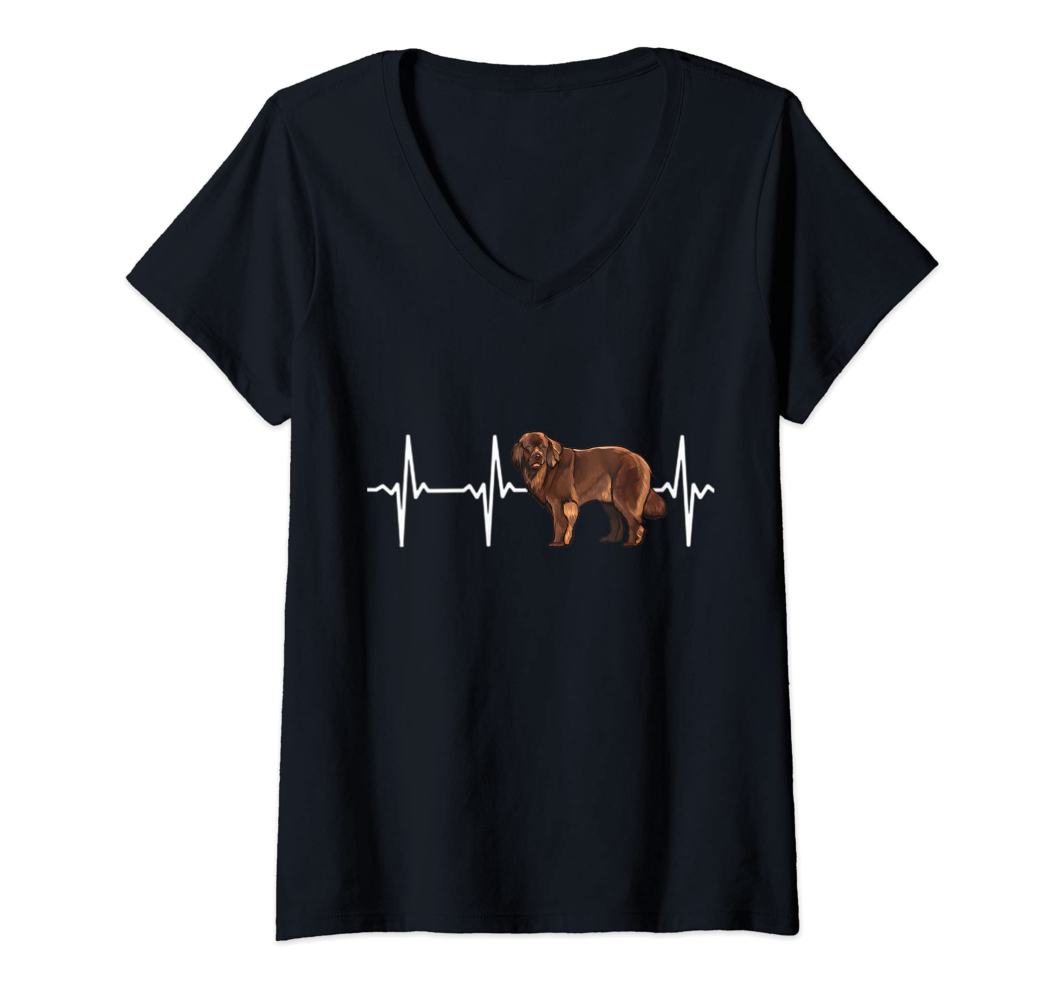 Womens Newfoundland Heartbeat Love My Dog V-Neck T-Shirt