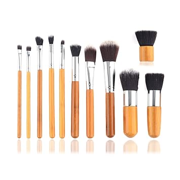 Resultado de imagen para set de 11 brochas con mango de madera para maquillaje