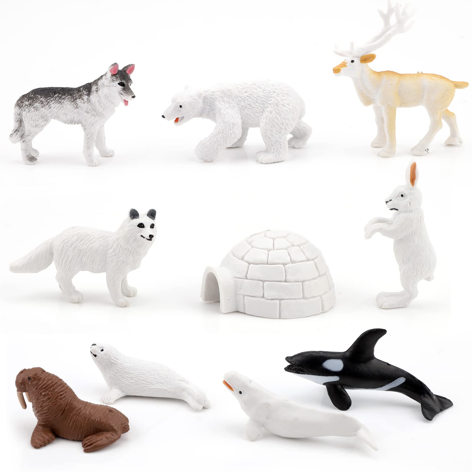 Gukasxi 10Pcs Polar Animals Figurines with Igloo for Kids Realistic Arctic Animal Figures Toy Playset Arctic Fox Cake Topper Toy Gift for Birthday Baby Shower Christmas Party Decoration Supplies