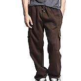 VICTORIOUS Men's Heavyweight Fleece Cargo Sweatpants - VICTORIOUS77 - Brown - Small