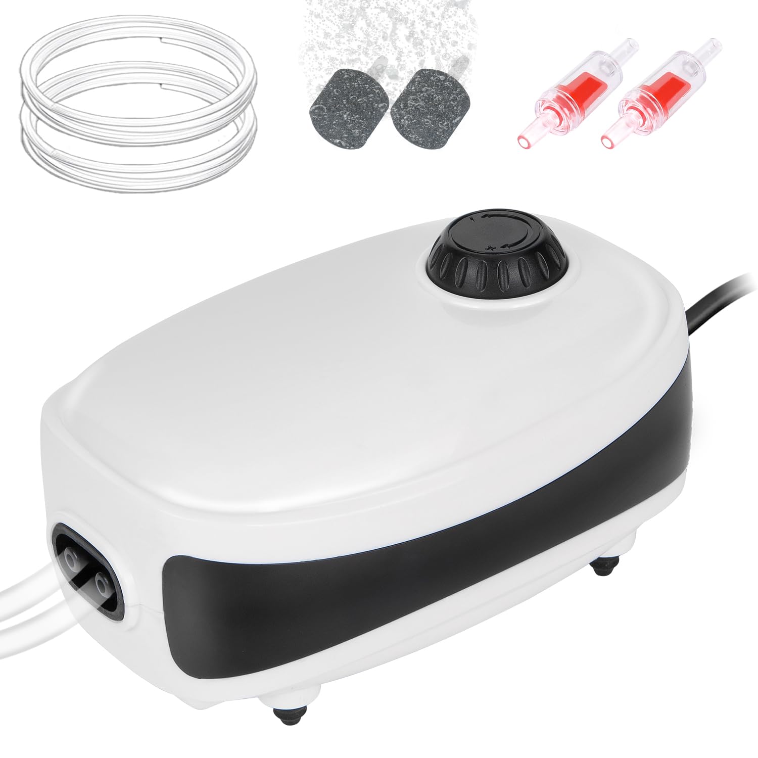 Eyein Adjustable Air Pump Aquarium, Ultra Silent 4W Air Pump for Fish Tank Up to 400L with Dual Outlets, Hangable Whisper Fish Tank Oxygen Bubbler with Accessories Air Stone, Check Valve, Tubing