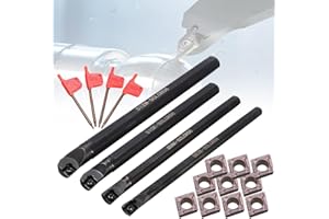 VeYocilk Lathe Boring Bar Set: S07K/S08K/S10K/S12M-SCLCR06 4PCS CNC Turning Tools Holder Set with 10pcs CCMT060204 Carbide In