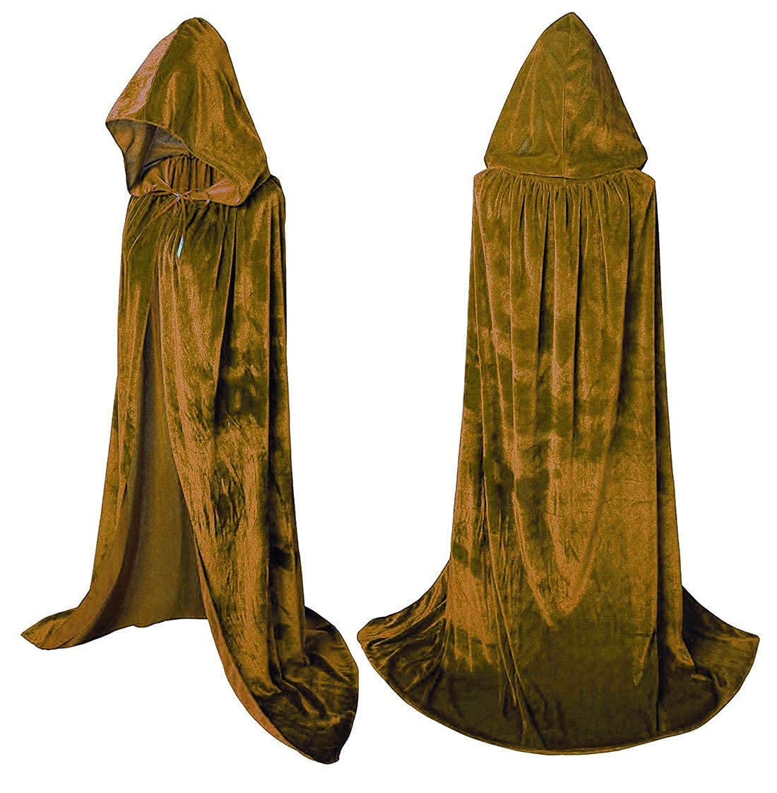 Coolwife Velvet Cloak Cape Wizard Hooded Party Halloween Cosplay Costumes for Men Women 53" (Gold)