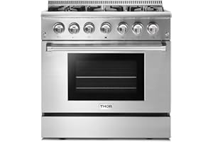 THOR Kitchen Freestanding Professional 36-Inch Dual Fuel Range in Stainless Steel - Model HRD3606U