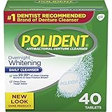 Polident Overnight Whitening Antibacterial Denture Cleanser Effervescent Tablets, 40 count