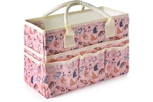 E-WEICHEN Craft Organizer Tote Bag Art Storage Caddy with Multiple Pockets Storage Containers for Art,Craft,and Office Supplies Storage Pink Funny Cat
