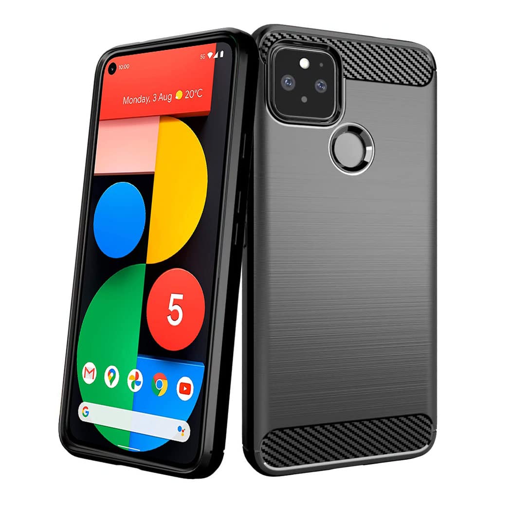 Google Pixel 5 Case - Ultra Slim Carbon Fibre Shockproof Bumper Case Cover For Google Pixel 5 Black