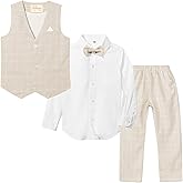LOLANTA Boys Vest Suits 4PCs Wedding Ring Bearer Outfits Wasitcoat Shirt Pants Bow Tie 2-13 Years