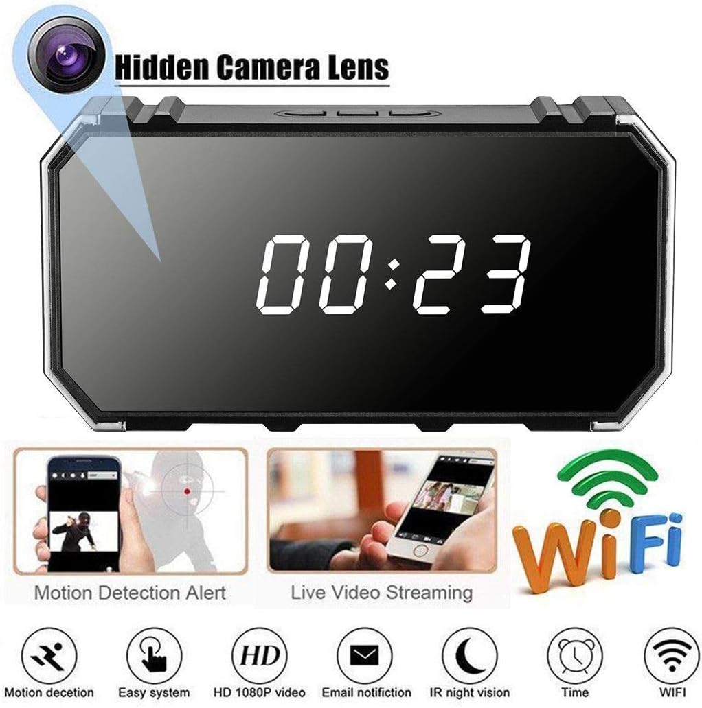 MLYDW 4K HD camera 1080P automatic night vision, loop recording, motion detection, nanny camera WIFI HD mirror wireless security alarm clock (Giving 32GB Card)