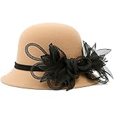 CynKen Women's Imitation Wool Felt Flowers Church Bowler Hats