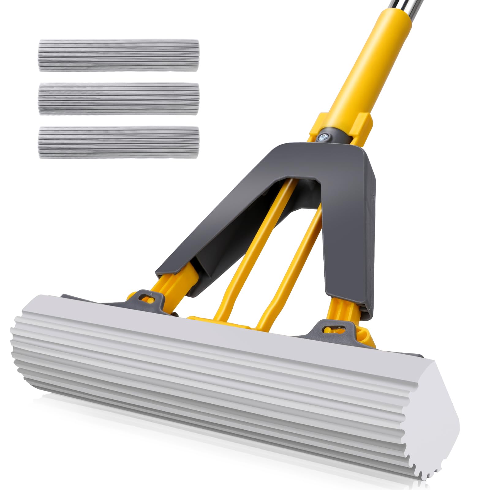 Photo 1 of Masthome Sponge Mop,Roller Sponge Mop with 3 Absorbent PVA Mop Refills,Self Squeeze Sponge Mops and Stainless Steel Handle,PVA Sponge Mops for Floor Cleaning