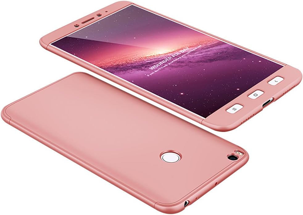 Ultra Thin Hard Case for Xiaomi Mi Max 2, Mi Max 2 360 Degree Full Protective Cover, PLECUPE 3 in 1 Detachable Hard PC Plastic Anti-impact Case for Xiaomi Mi Max 2, Rose Gold