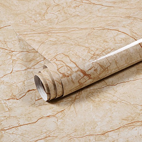 Amao High Glossy Light Gold Marble Look Contact Paper Film Effect Vinyl Self Adhesive Peel-stick Counter Top 24''x79''