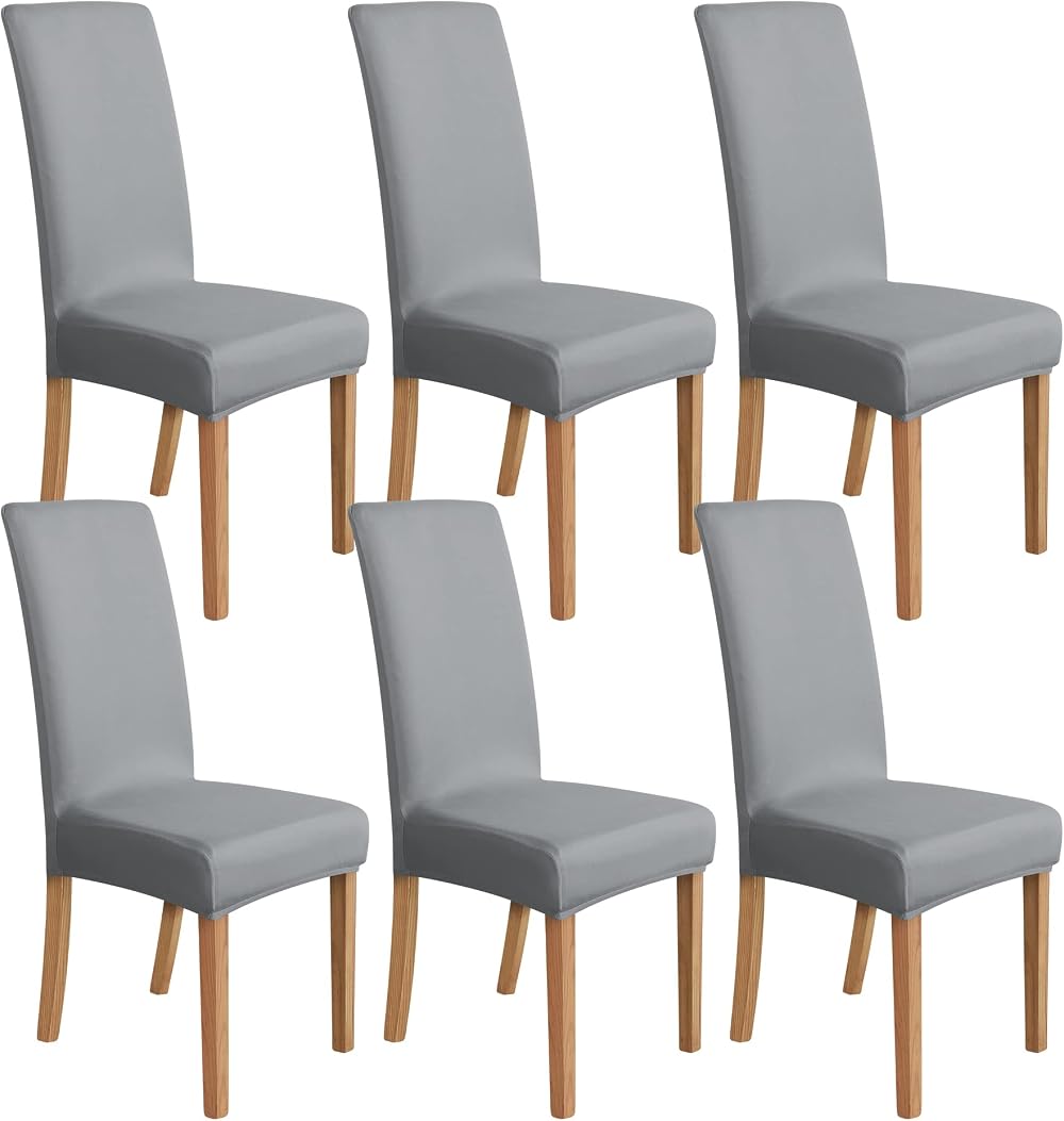 Amazon Basics Stretch Dining Chair Covers Set of 6 Light Grey 92% Polyester