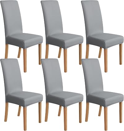 Amazon Basics Stretch Dining Chair Covers Set of 6 Light Grey 92% Polyester
