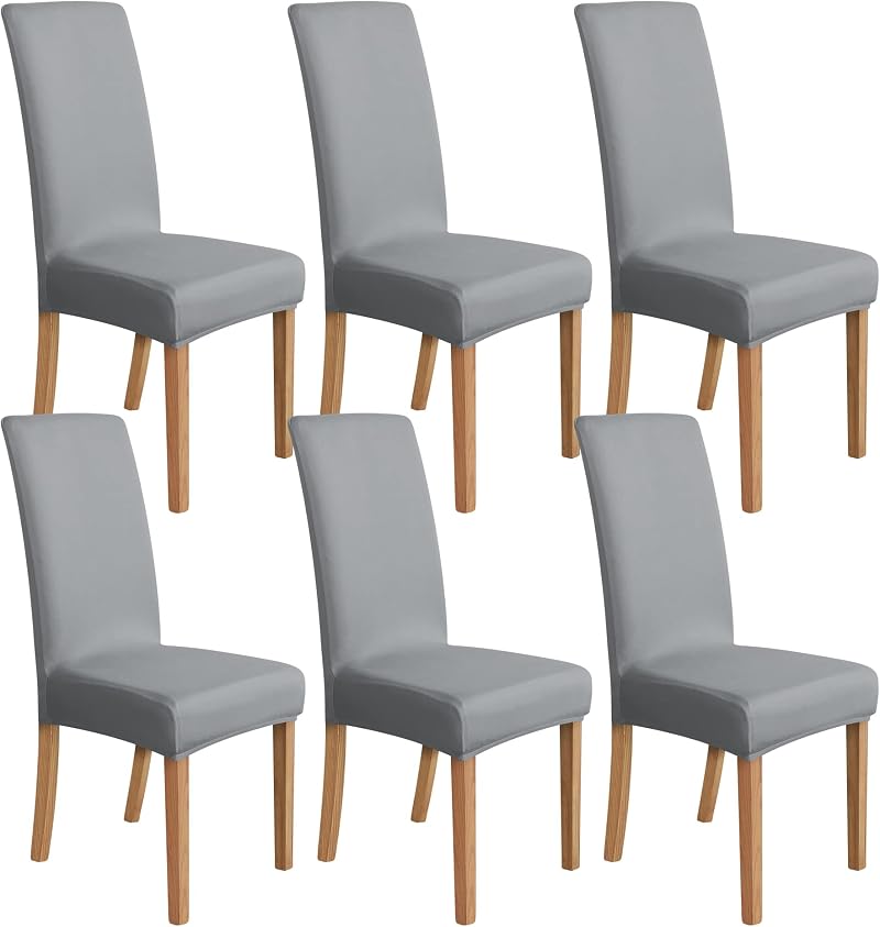 Amazon Basics Stretch Dining Chair Covers Set of 6 Light Grey 92% Polyester