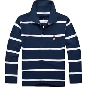 Girls Long Sleeve Golf Polo Shirts Striped Button Casual Tee Tops Cotton Back to School Polo Shirts Spring Clothes