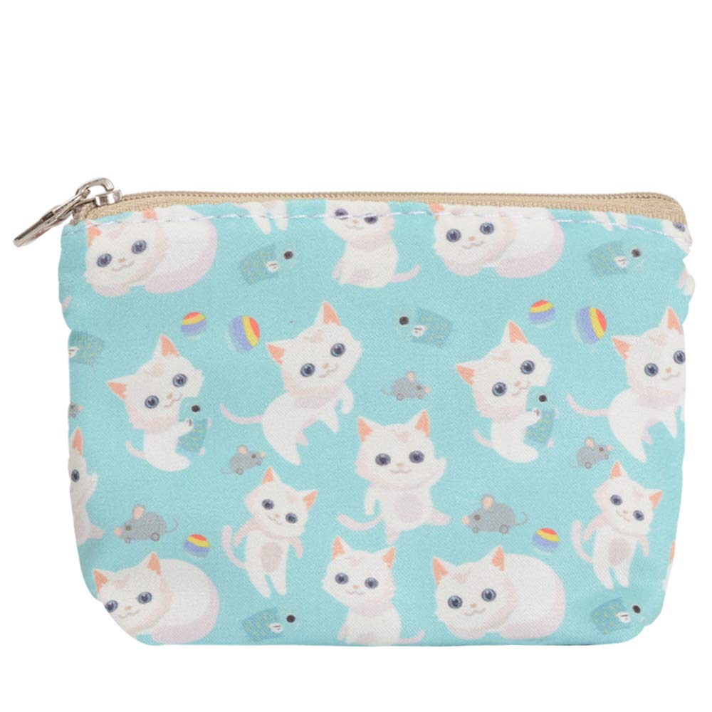 Women and Girls Cute Fashion Coin Purse Wallet Bag Change Pouch Key Holder (White Cat Pattern)