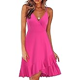 ULTRANICE Womens Summer Dresses Floral V Neck Ruffled Hem Spaghetti Spring Casual Beach Outfits Flowy Wrap Sun Dress