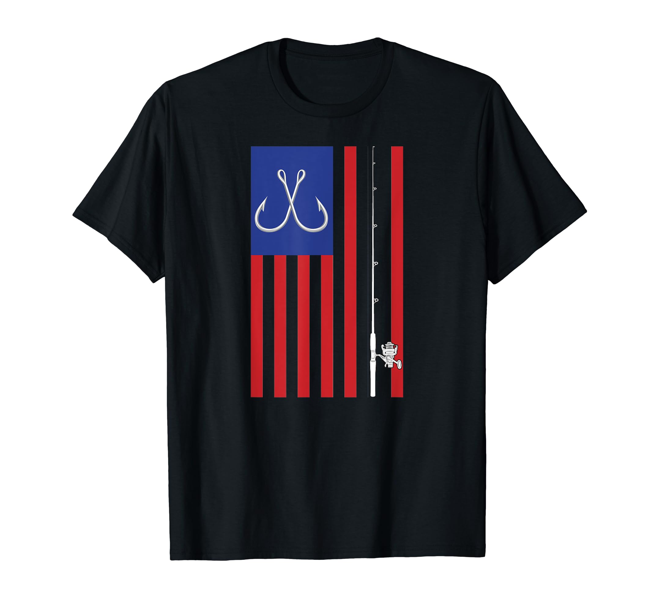 Bass Fishing Pole American Flag Color T-Shirt