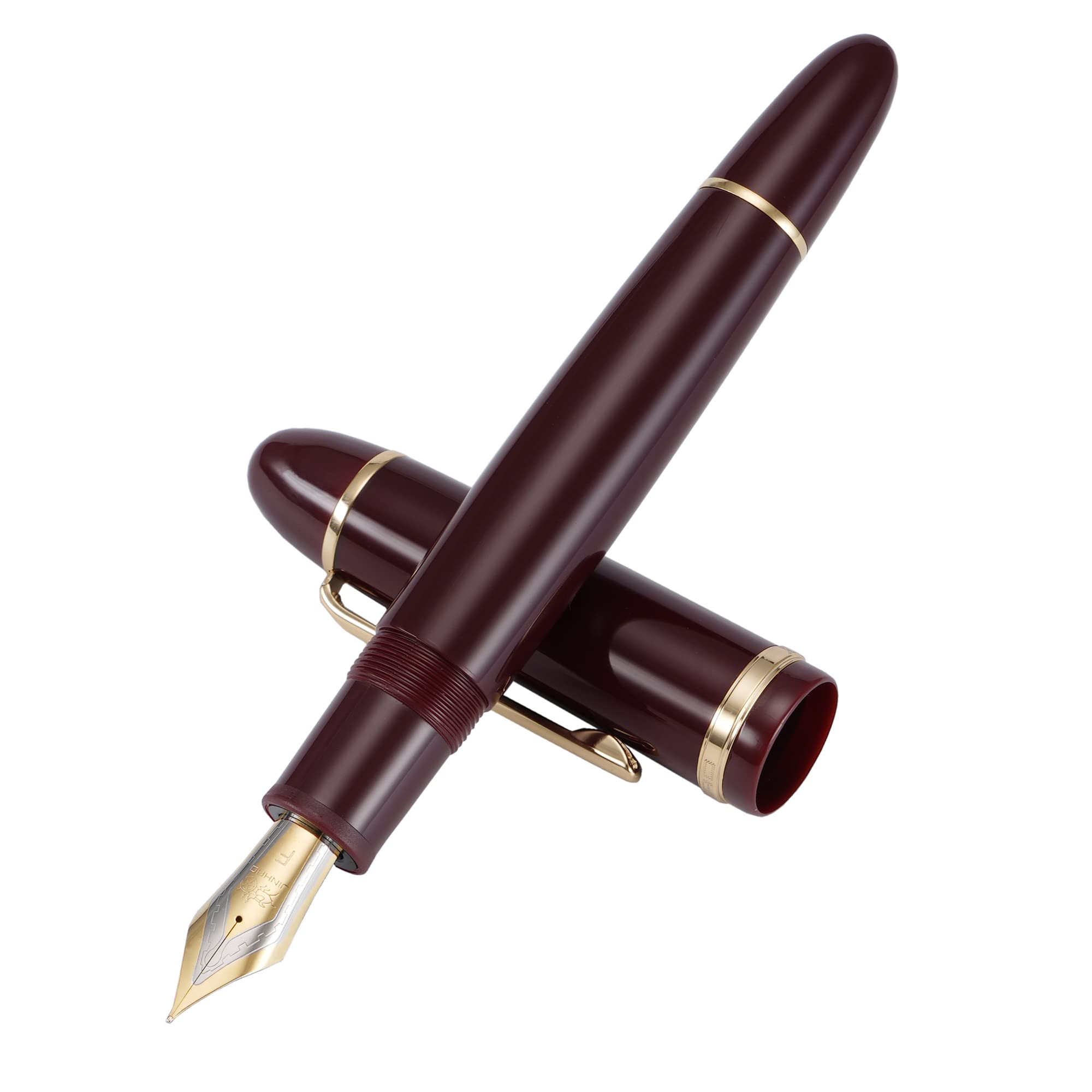 Jinhao X159 Fine Nib Fountain Pen, Wine Red with Golden Clip Acrylic Big Size Writing Pen — image 1
