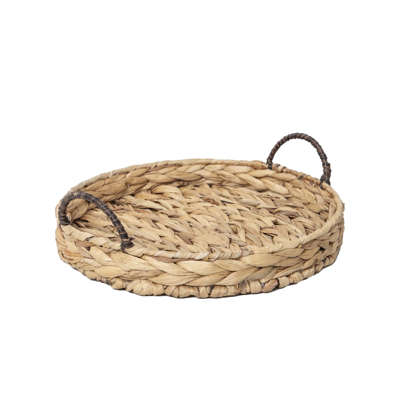 Photo 1 of Water Hyacinth Round Tray Natural Coffee Table Tray with Handles Ottoman Table Trays for Coffee, Breakfast and Dinner, 11.8-inch,Decoratve Serving Trays.