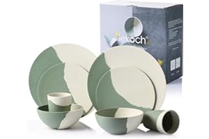 LEKOCH 8-Piece Bamboo Fiber Camping Plates & Bowls Set for 2, Lightweight Reusable Outdoor Dinnerware, Eco-Friendly Picnic Di