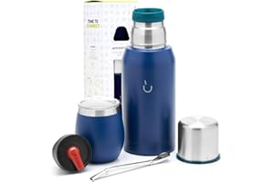 BALIBETOV Stainless Steel Yerba Mate Kit - Includes 1 Mate Cup, 1 Bombilla Straw, and 1 Thermal Flask with 2 Stoppers (Blue)