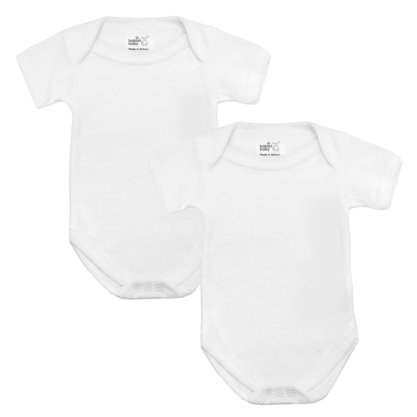 Baby Bodysuits, Baby Vests, Newborn Vests, Cotton Short Sleeved Newborn Bodysuit, British Made for Boys or Girls, 2 Pack, White, 0-3 Months