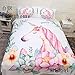 Home4Joys Flowers Unicorn White Bedding Sets Pillows Case with Full Queen Duvet Cover Cotton Bedding Comforter Set Queen Size