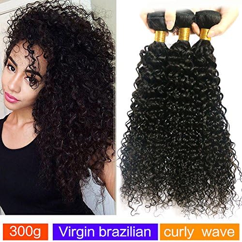 MAOYUAN Brazilian Curly Virgin Hair Weave 3 Bundles Unprocessed Human Hair Extensions Natural Color Can Be Dyed and Bleached Tangle Free (12 14 16)
