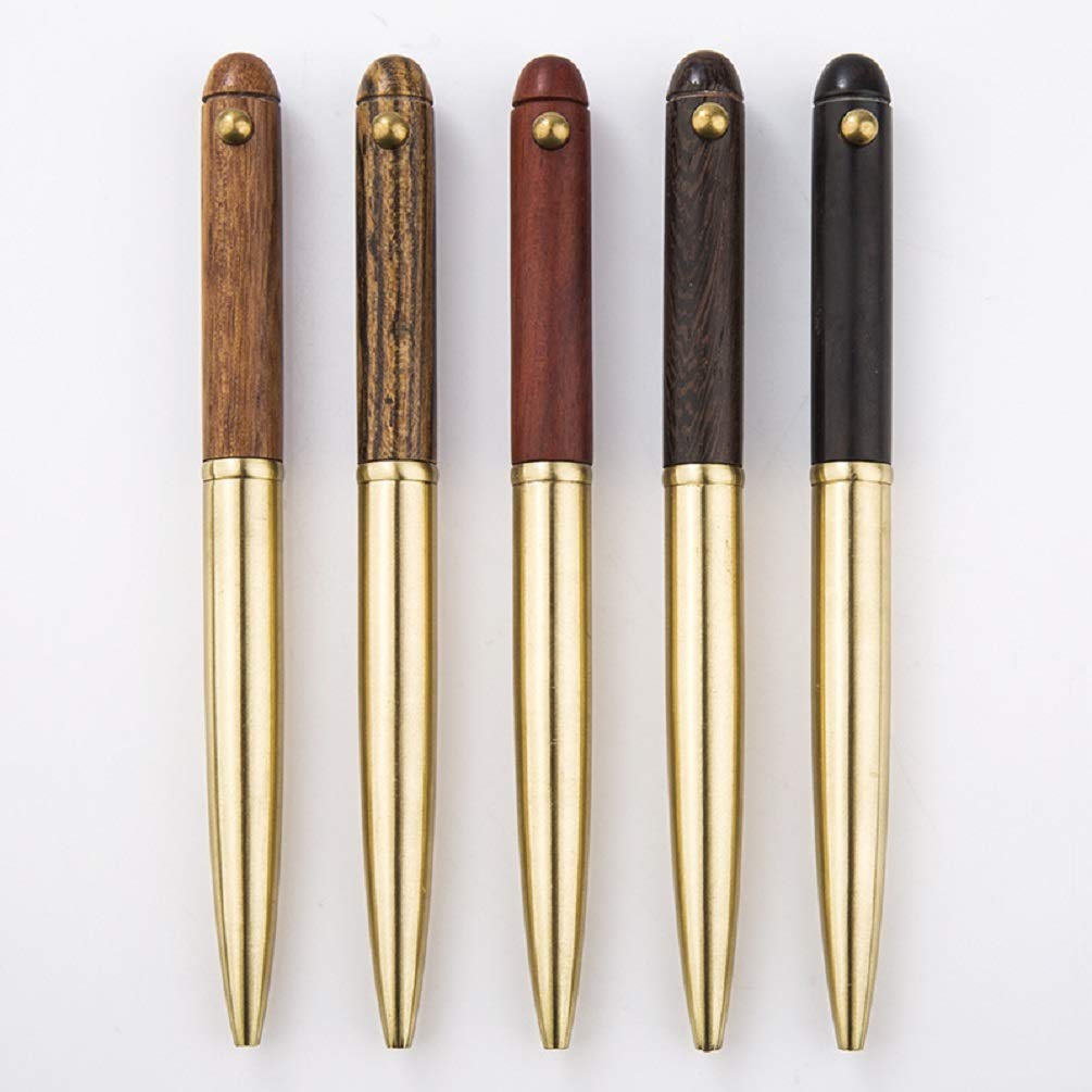 Gullor 5PCS Handcraft Wooden Ballpoint Pen, Made of Rosewood and Brass, Color May Vary for Pure Natural Wood