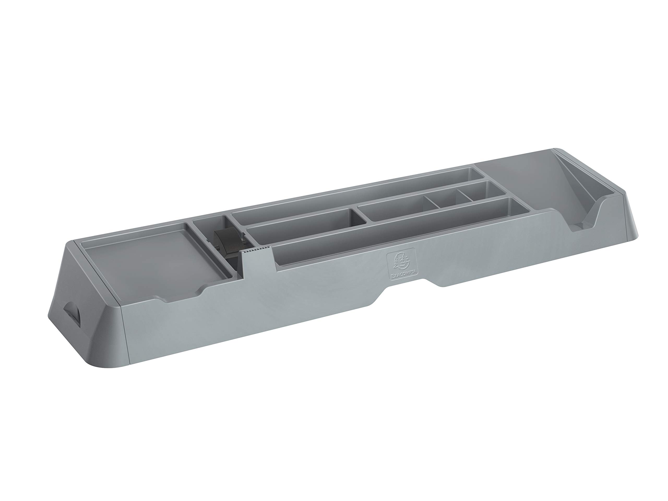 Exacompta - Ref 67038D - Toolbar Office Desk Organiser - 481 x 115 x 56mm in Size, 7 Sections for Organisation, 2 Small Drawers, Cables Pass Underneath - Grey