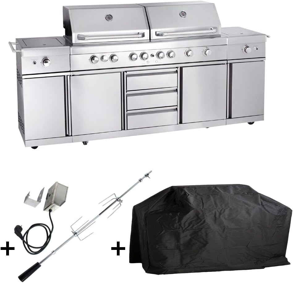 Allgrill Gasgrill Outdoorküche EXTREM - Set mit Grillspieß und Wetterschutzhülle