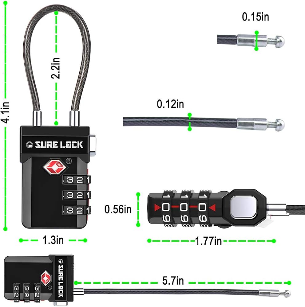  | SURE LOCK TSA Compatible Travel Luggage Locks, Inspection Indicator, Easy Read Dials (Black 2 Pack) | Luggage Locks