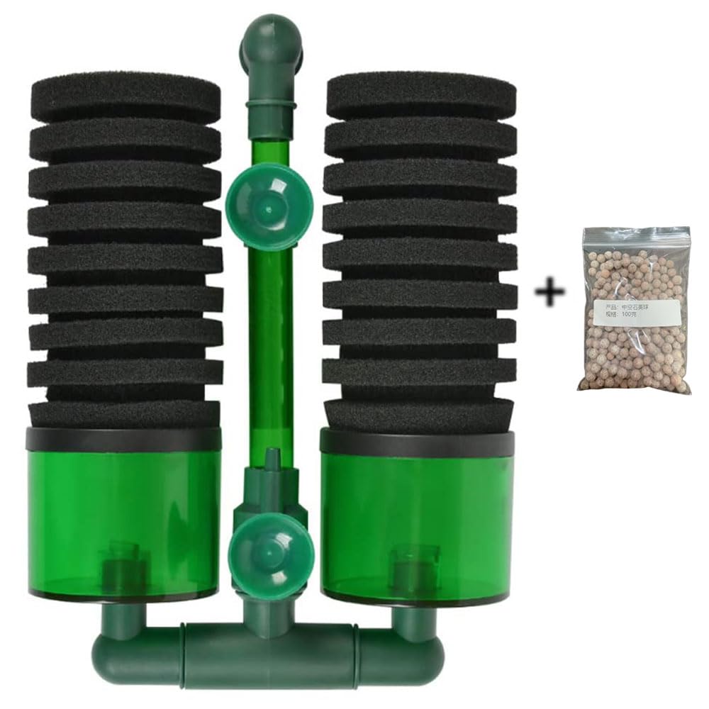 WANGCL Aquarium Double Sponge Filter for Aquarium Fish Tank Aquarium Filter with Container Comes with 2Pcs Sponges, 2 Bag of Filter Balls